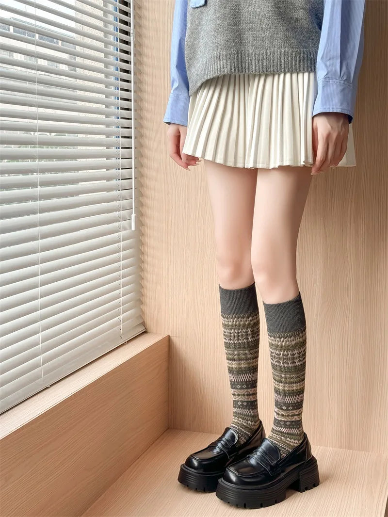 Women's Retro Knitted Knee Socks | Vintage Style for Autumn & Winter