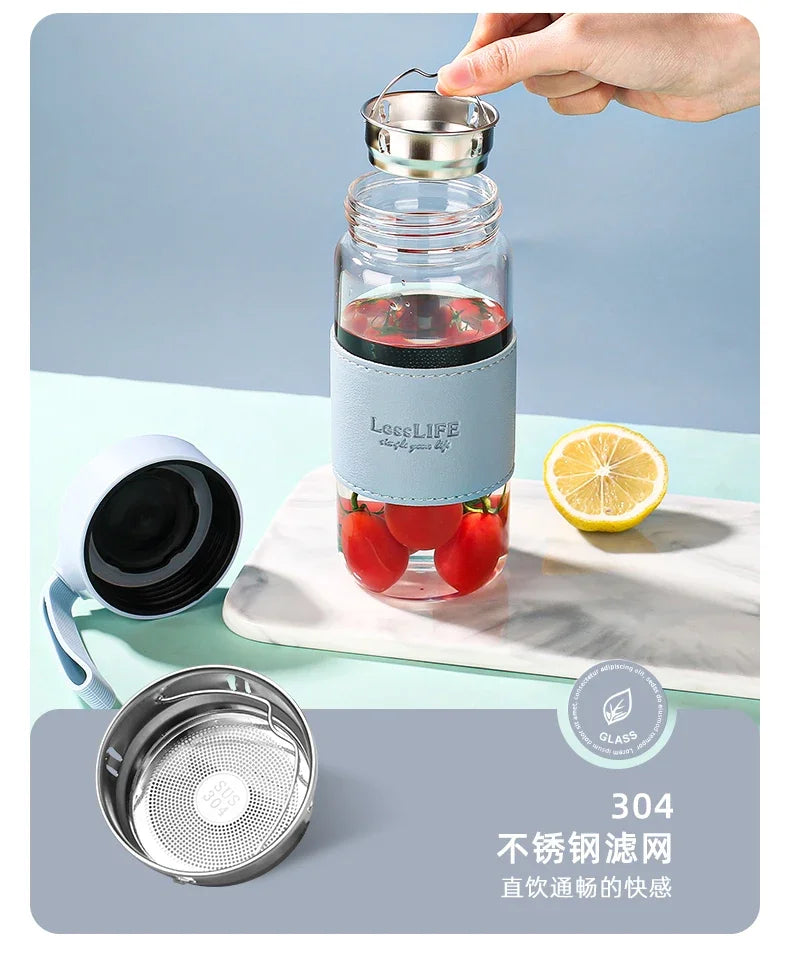 Japanese Style Glass Water Bottle with Tea Infuser | 480ml