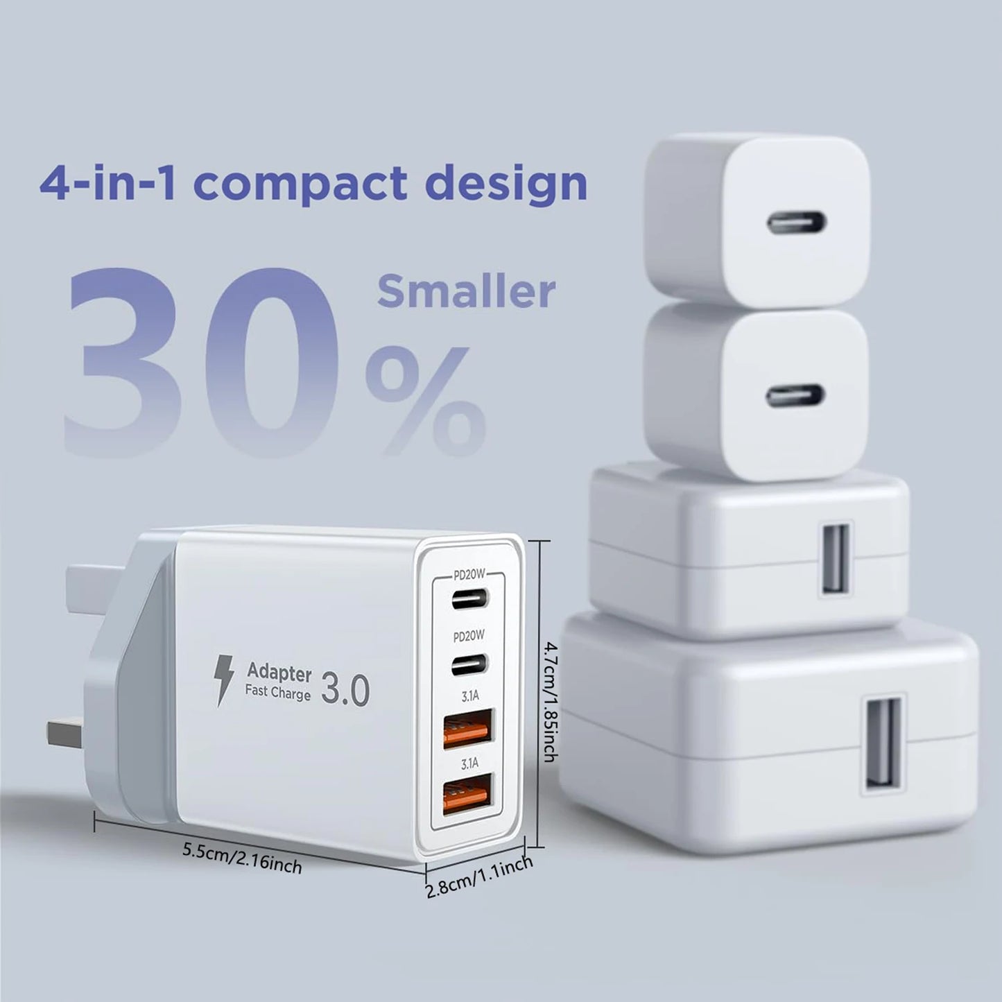 35W Multi-Port USB-C/USB-A Wall Charger | Dual PD Fast Charging