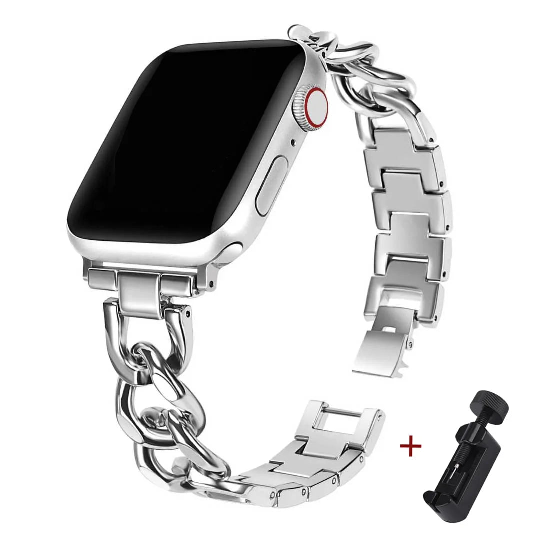 Bold Stainless Steel Cuban Link Bracelet for Smartwatches