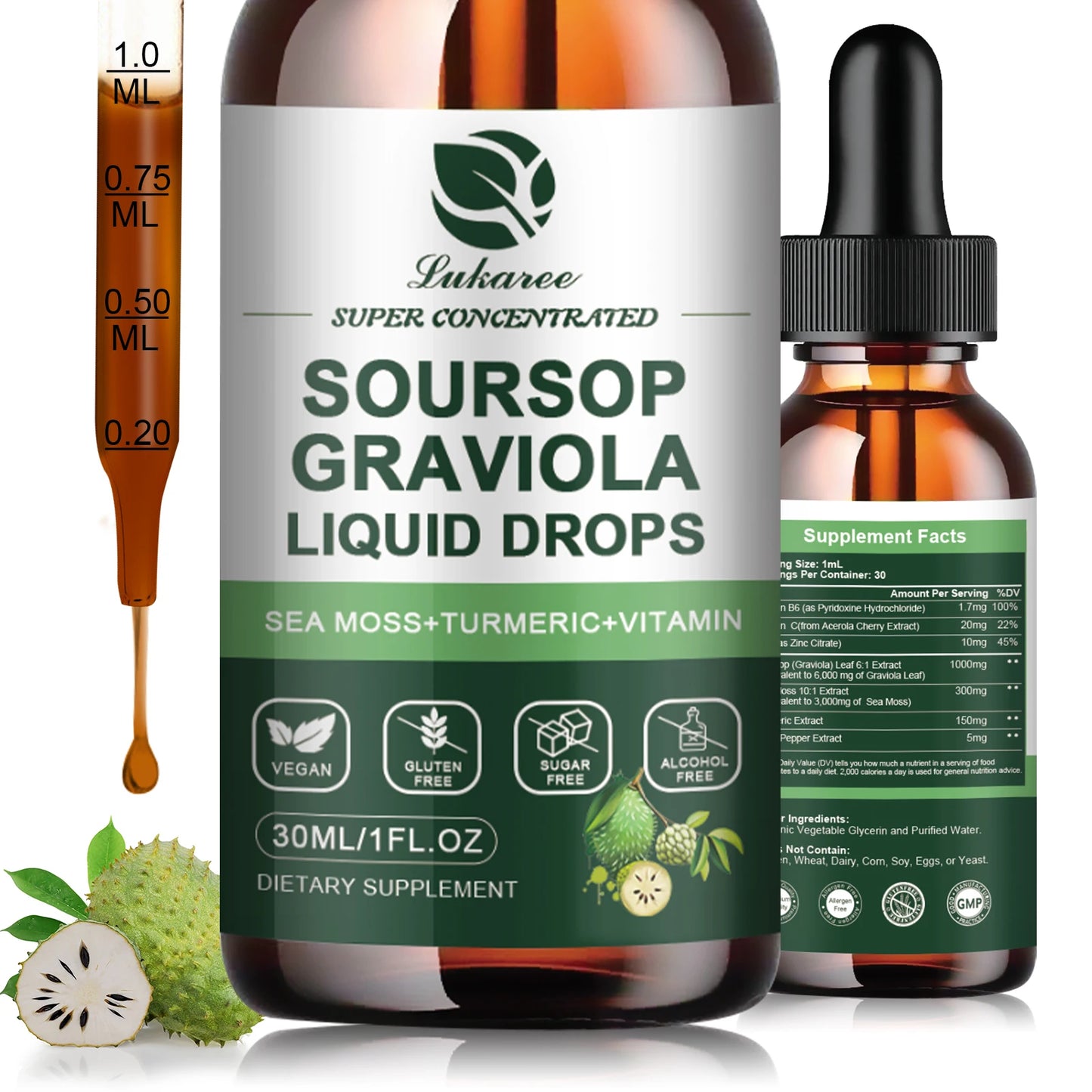 Soursop Graviola Leaf Extract Drops for Immunity & Gut Health