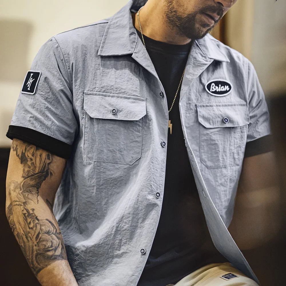 Men's Gray Printed Cuban Collar Shirt | Lightweight Summer Top