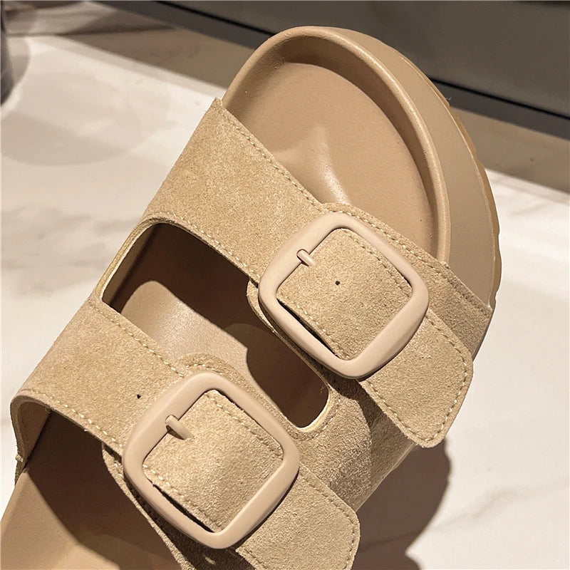 Comfortable Summer Women Slippers with Retro Buckle Design