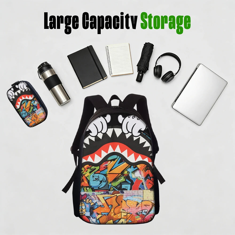 Trendy Shark Graphic Backpack Set | Perfect for School & Adventures
