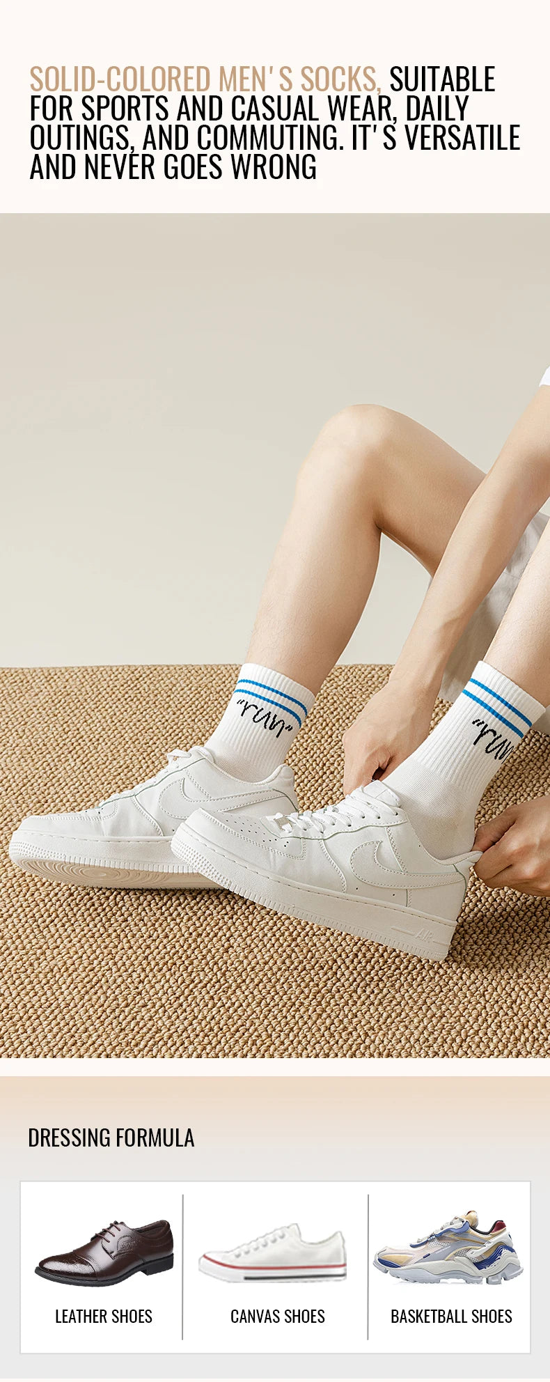 MiiOW Trendy Stripe Letter Sock Men Teen Athletic Sport Sock Moisture Wicking Anti Odor Warm Winter Crew Sock Long Staple Cotton