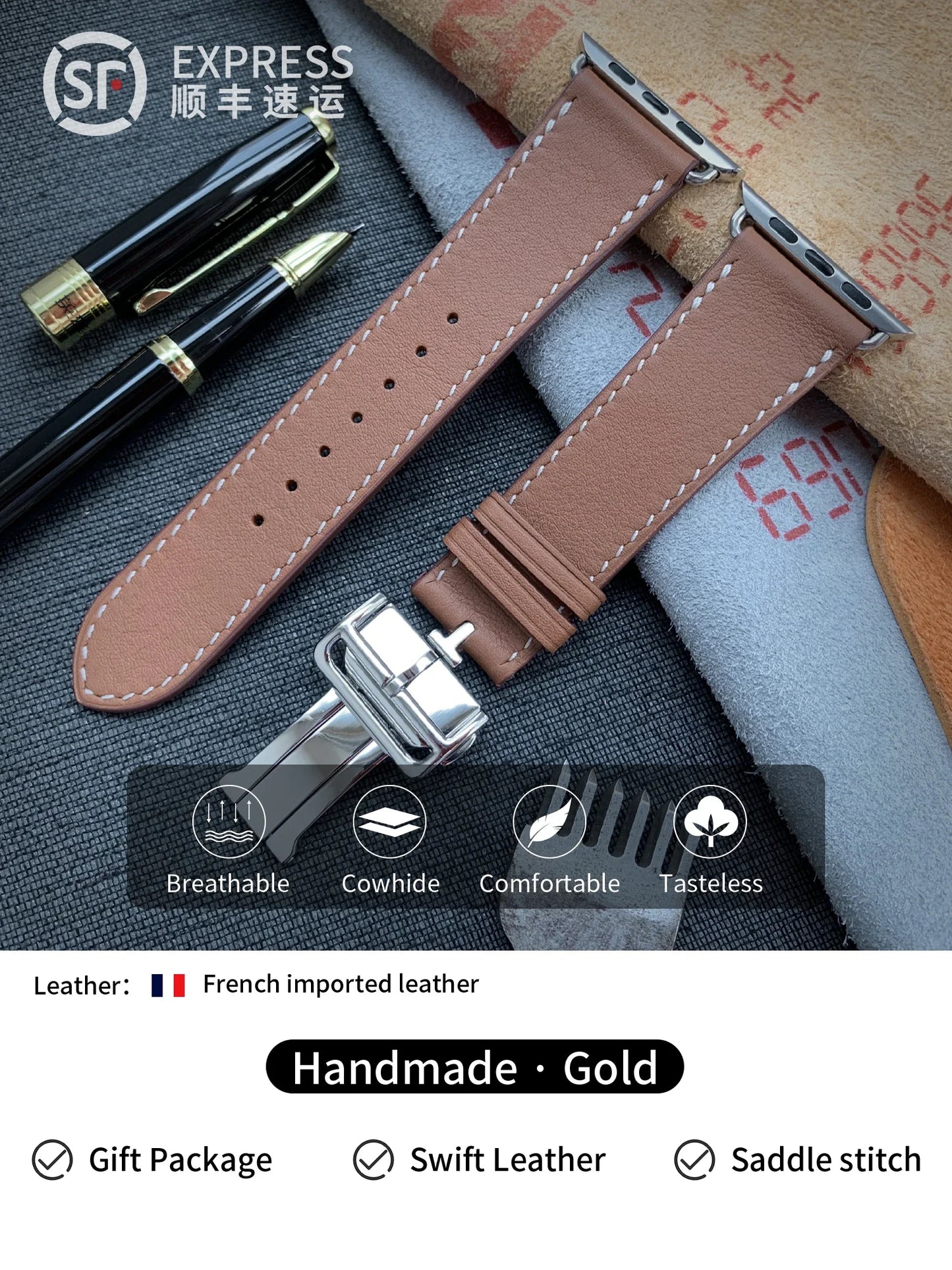 High Quality Genuine Leather Watch Band | Deployment Buckle Strap