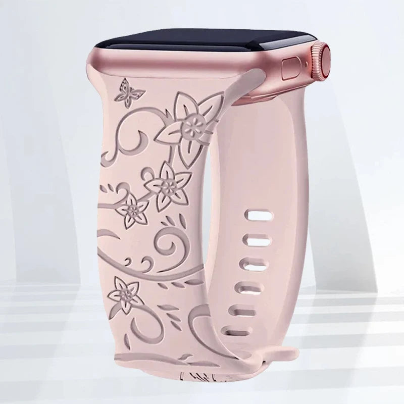 Floral Engraved Silicone Strap | Elegant Replacement Band for Apple Watch