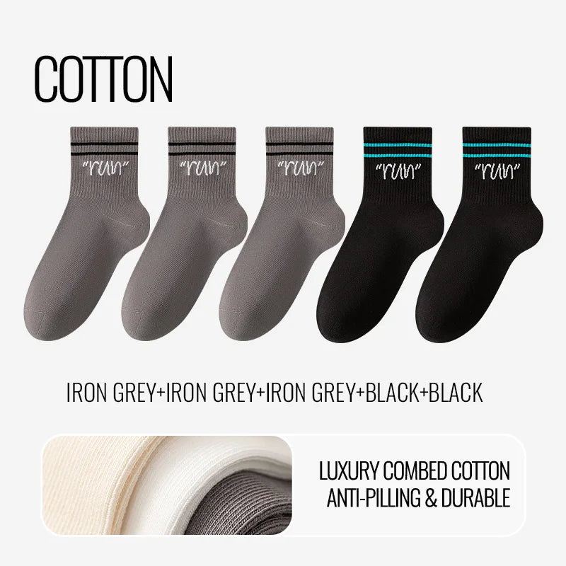 MiiOW Trendy Stripe Letter Sock Men Teen Athletic Sport Sock Moisture Wicking Anti Odor Warm Winter Crew Sock Long Staple Cotton
