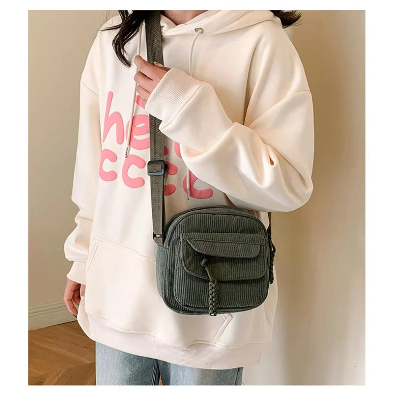 Casual Corduroy Crossbody Bag for Women | Stylish Multi-Pockets