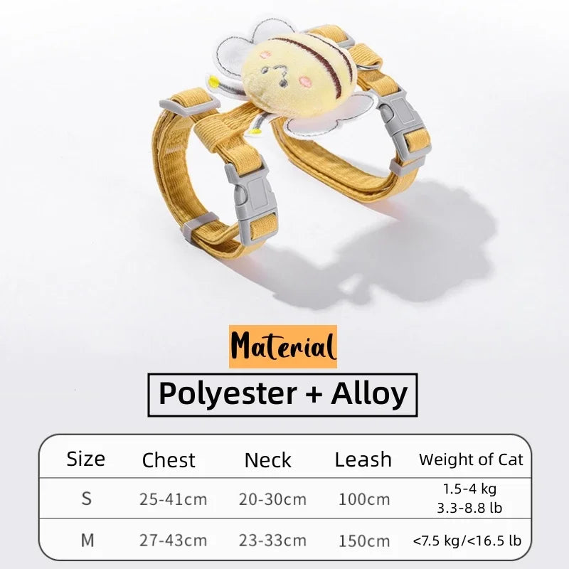Cute Cartoon Bee Cat Harness & Leash Set for Small Pets