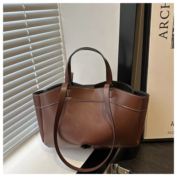 Trendy Women's Large Capacity PU Leather Tote & Crossbody Bag