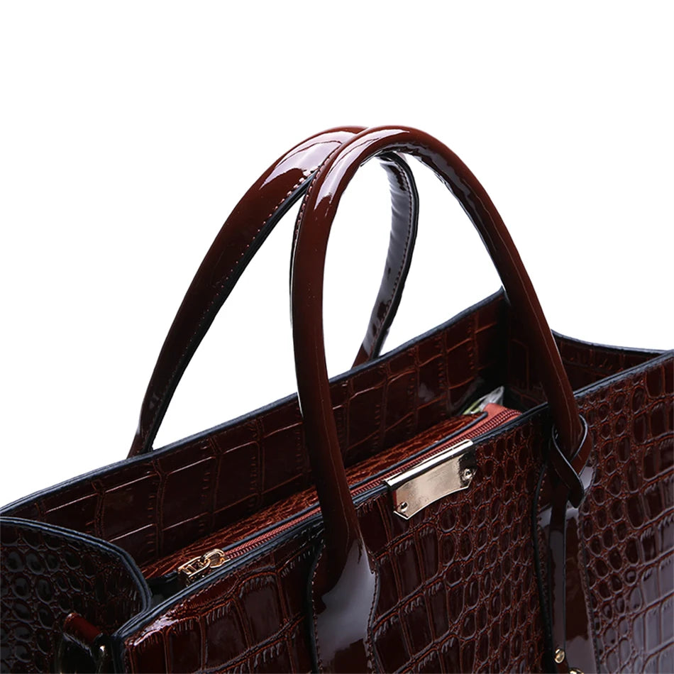 Bolso elegante de charol con cocodrilo | Bolso de lujo para mujer