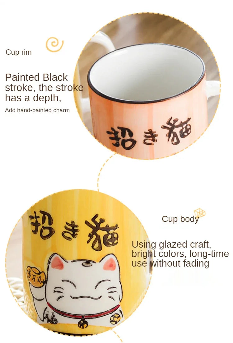 Taza de cerámica japonesa de gato de la suerte | Vajilla ecológica