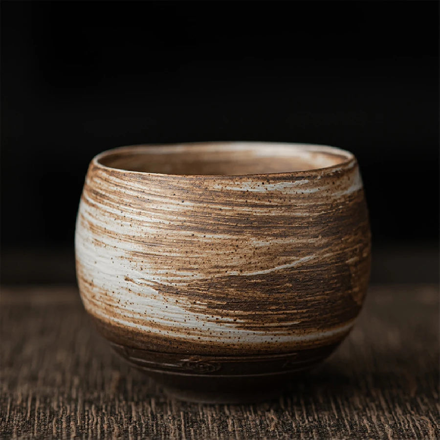 Handmade Rough Pottery Tea Cup | Antique Ceramic Kung Fu Tea Set