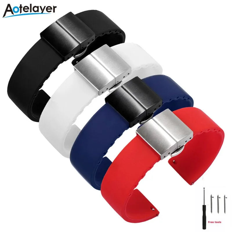 Soft Silicone Quick Release Watchband with Butterfly Buckle