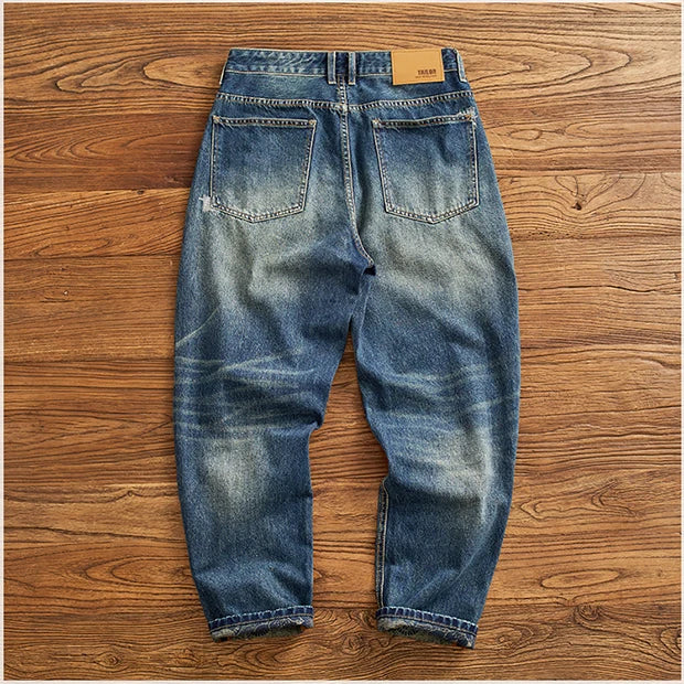 Men's Ripped Vintage Jeans | Casual Heavy Straight Leg Denim