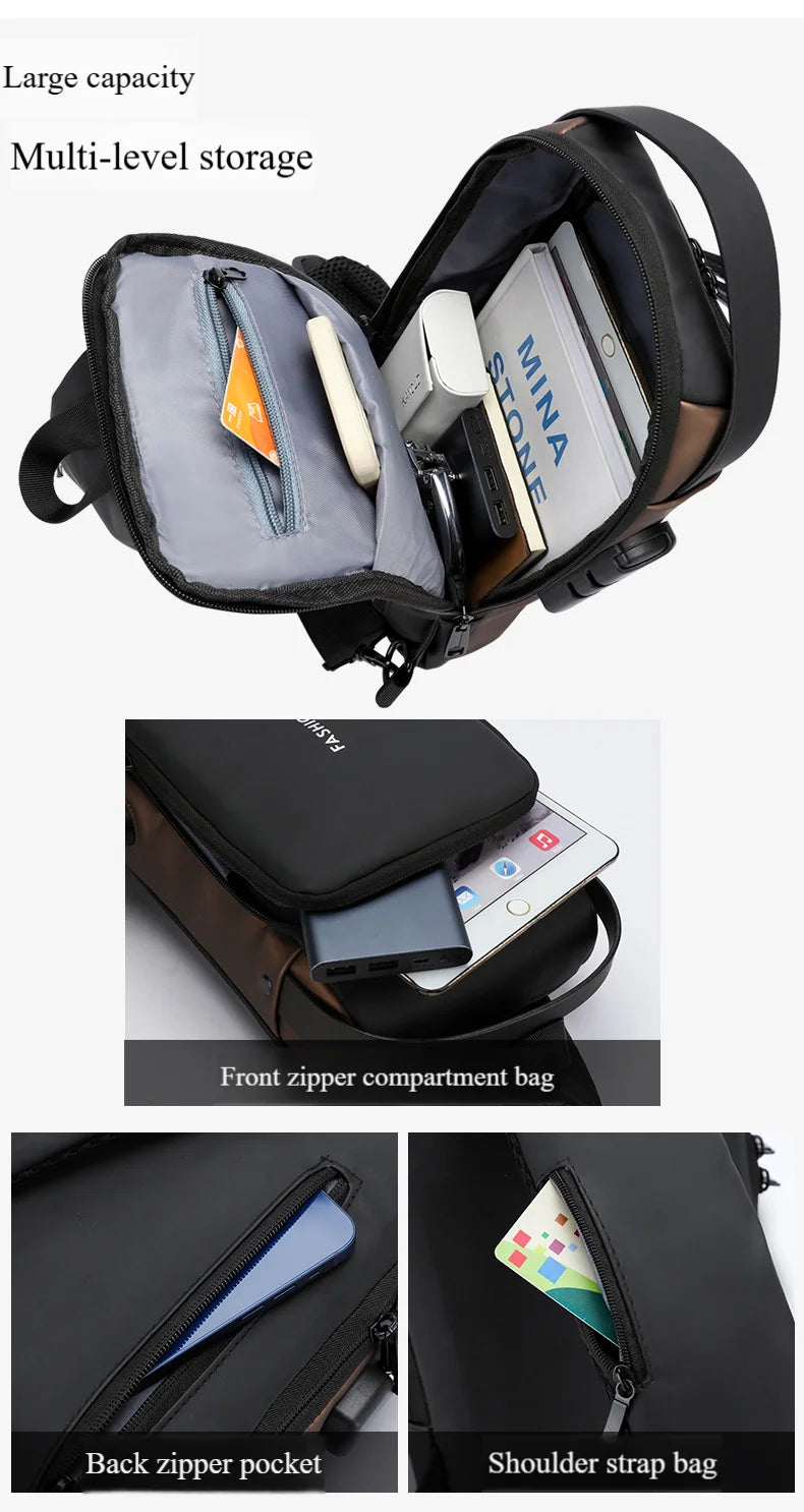 Men's Anti-Theft Chest Bag with USB Port | Waterproof Crossbody Sling