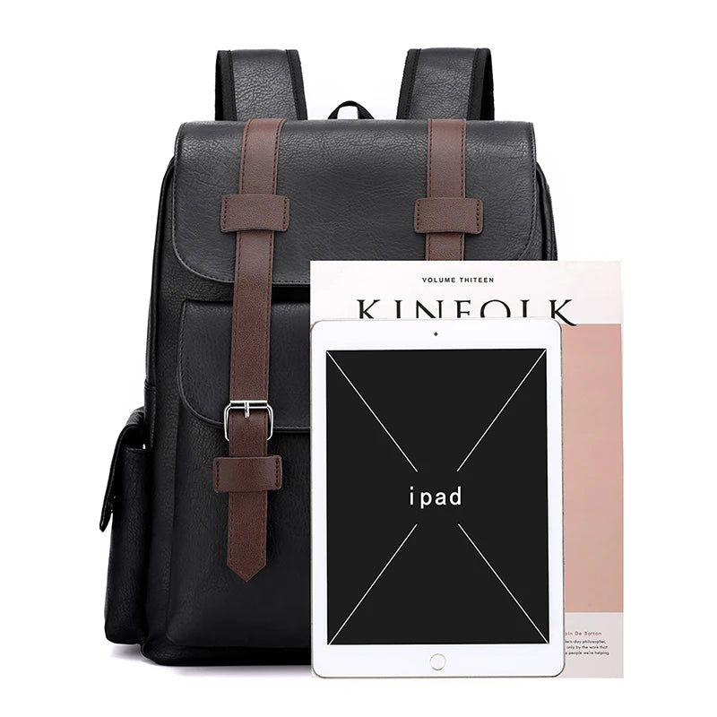 Men's PU Leather Backpack | Stylish Schoolbag for Laptops