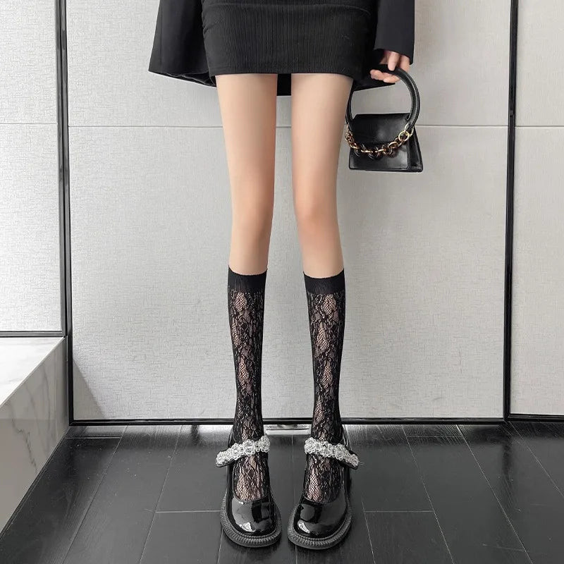 Charming Lace Medium Tube Socks for Women | Cute & Elegant Style