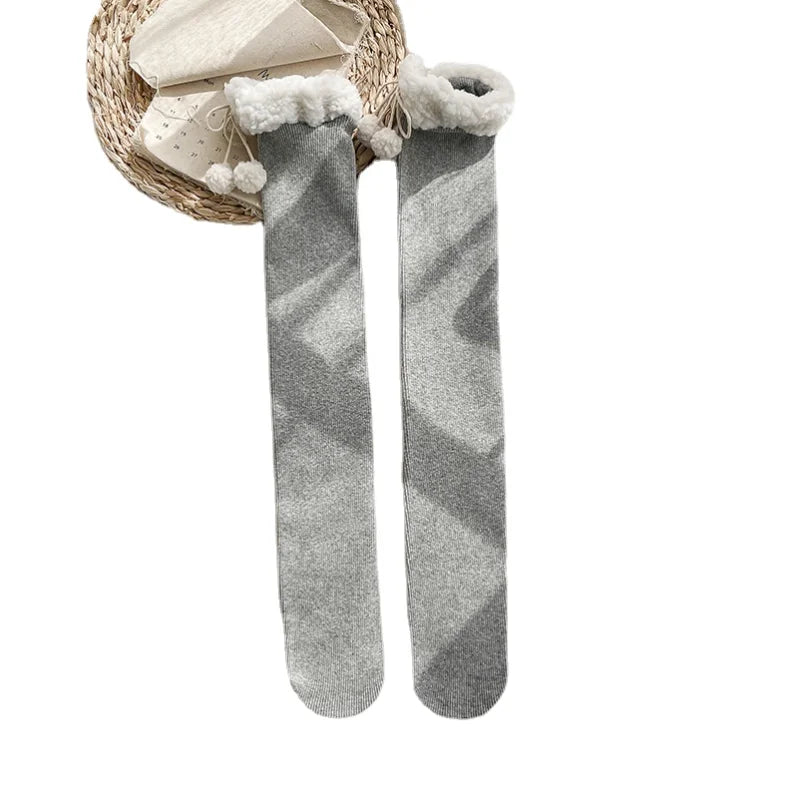 Cute Vertical Stripe Plush Tights | Cozy Kawaii Knee High Socks