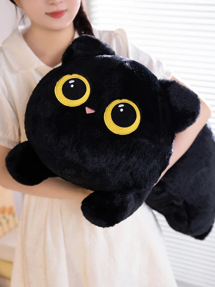 Cute Black Cat Plush Pillow | Soft Nap Cushion for Home & Office