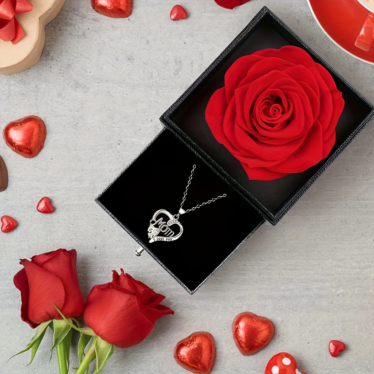 Rose Soap Gift Box with MOM Necklace | Perfect Gift for Mom