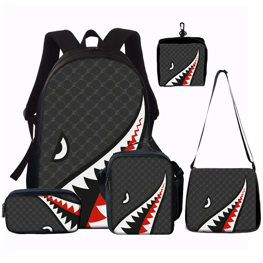 Trendy Shark Graphic Backpack Set | Ideal for School & Adventures