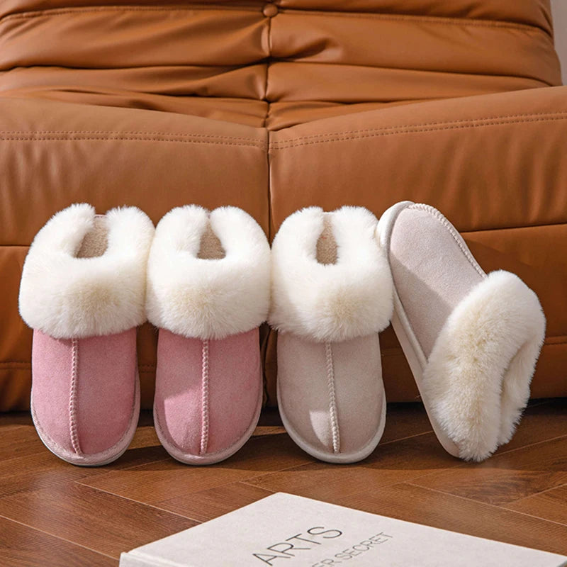 Winter Warm Faux Suede Fur Slippers | Cozy Plush Indoor Slides