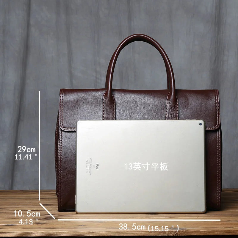 Vintage Genuine Leather Men's Briefcase for 14 Inch Laptops
