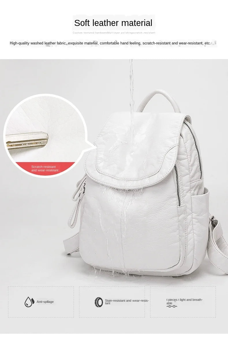 Stylish Women's White Washed Leather Backpack for Casual Travel