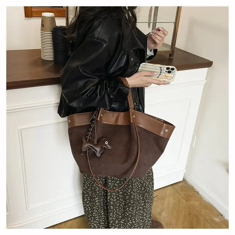Bolso de hombro de piel suave de gamuza para mujer | Estilo casual de lujo