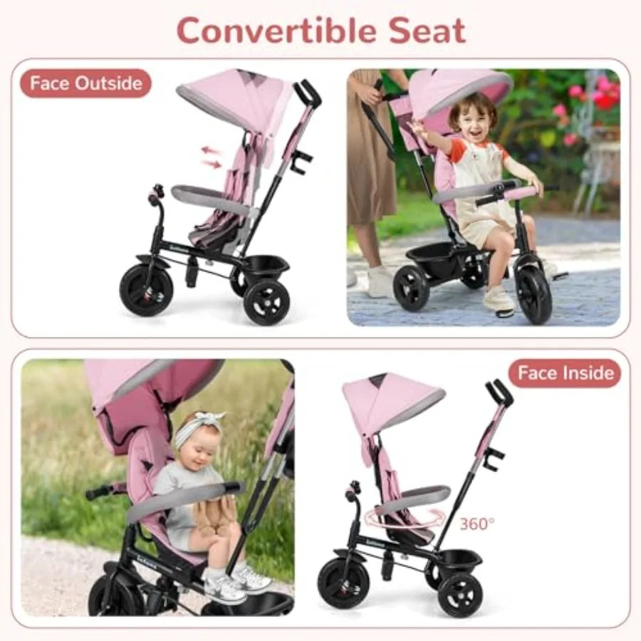 6-in-1 Tricycle for Toddlers | Reversible Seat & Safety Canopy