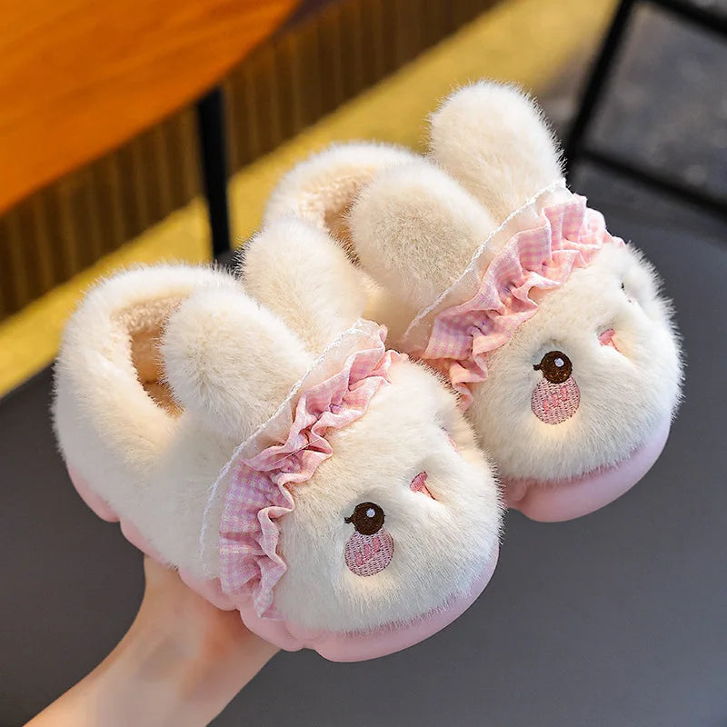 Cute Rabbit Plush Cotton Slippers for Kids | Soft Warm Indoor Shoes