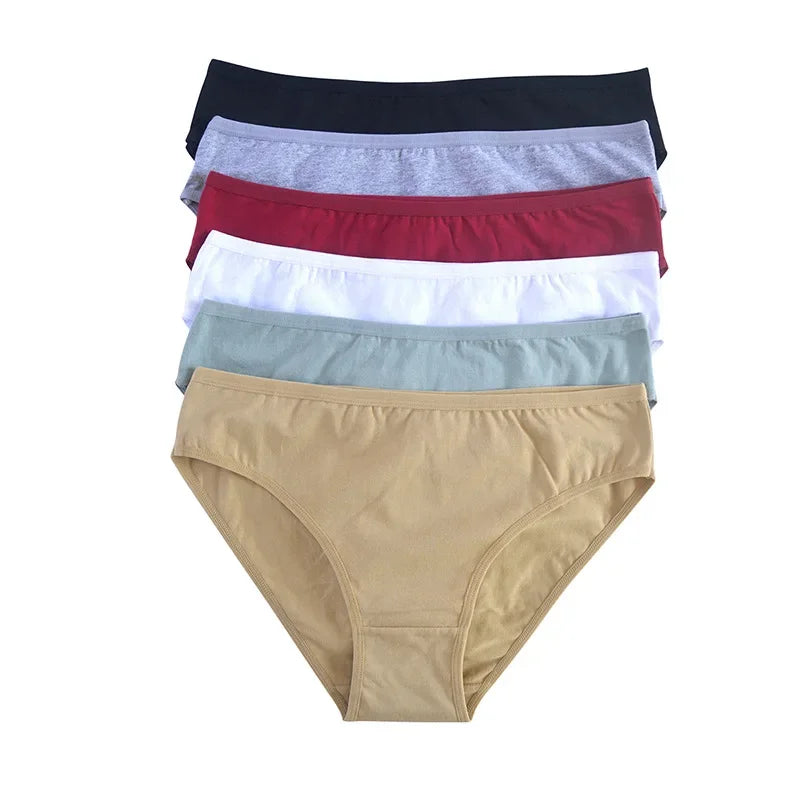 6pcs Women's Soft Cotton Middle-Waisted Briefs | Comfortable Underwear
