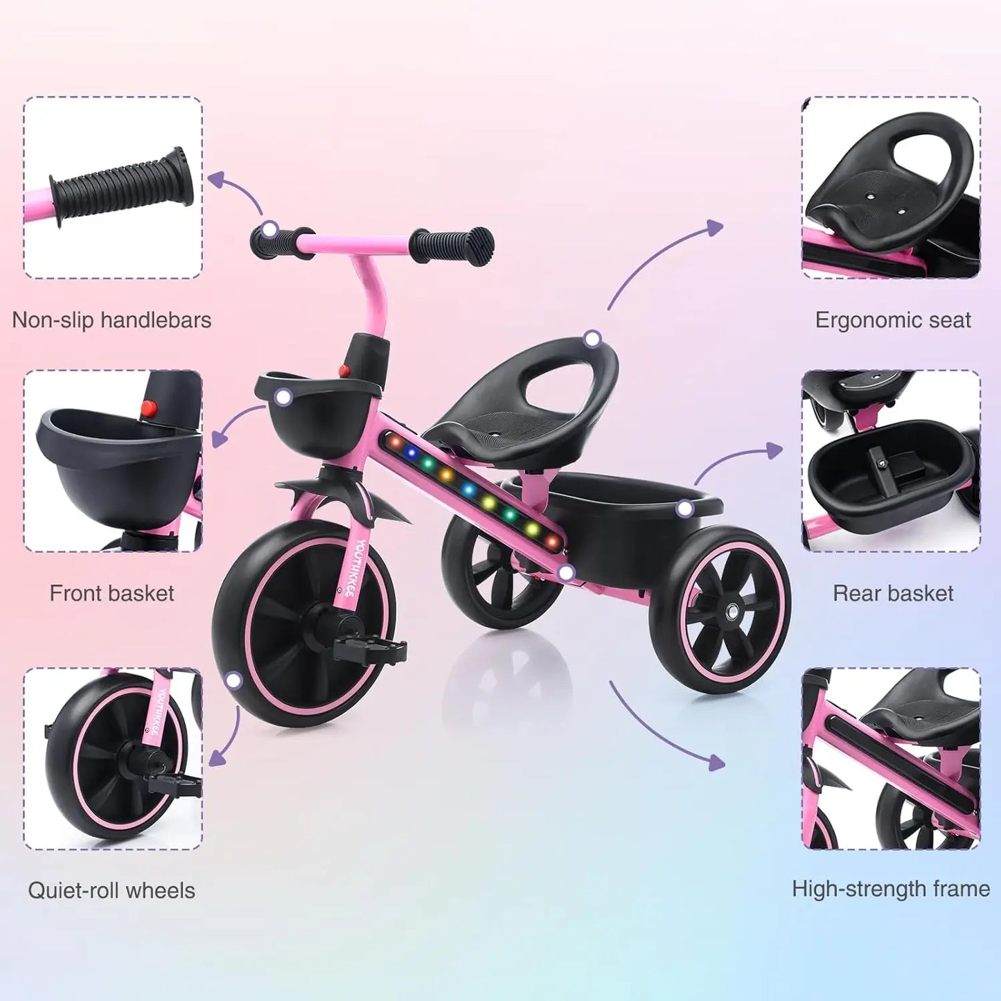 Kids Tricycle with LED Lights | Safe & Fun for Toddlers