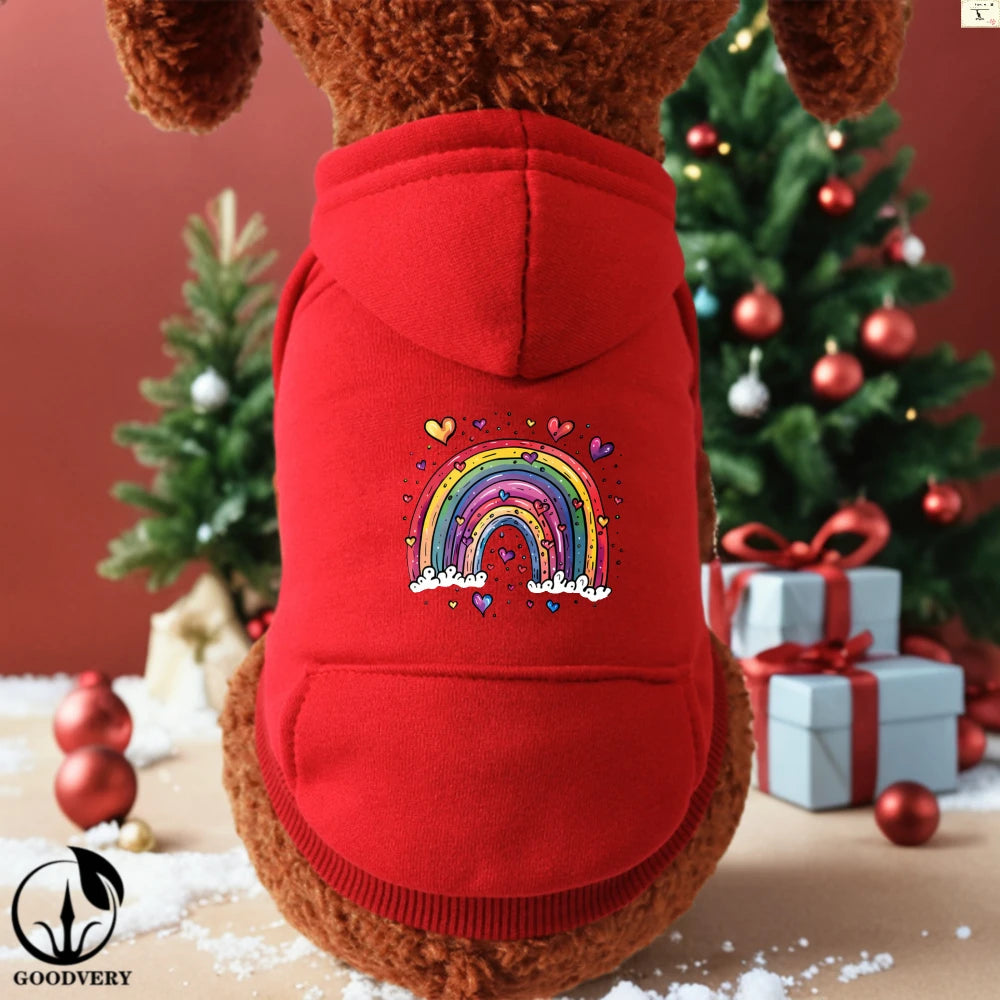 Sudadera con capucha elegante para perros | Divertido patrón de arcoíris de dibujos animados