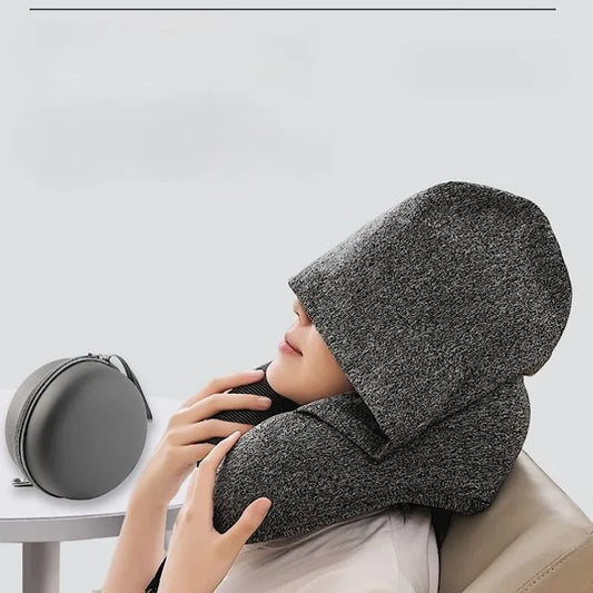 Foldable Memory Foam Travel Neck Pillow with Soft Contour Hood — U-Shaped Stress-Relief Pillow for Flights & On-The-Go Comfort