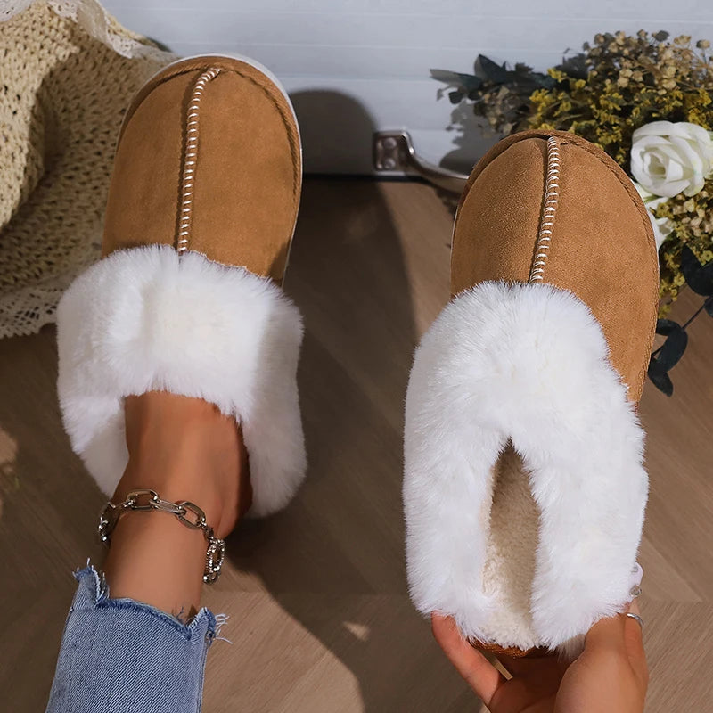 Winter Warm Faux Suede Fur Slippers | Cozy Plush Indoor Slides