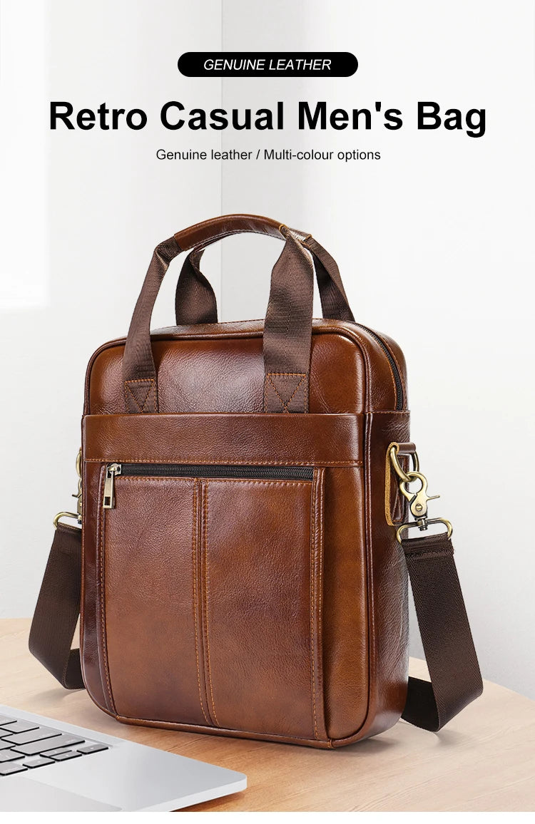 Bolso bandolera de cuero genuino para hombre | Elegante maletín para portátil