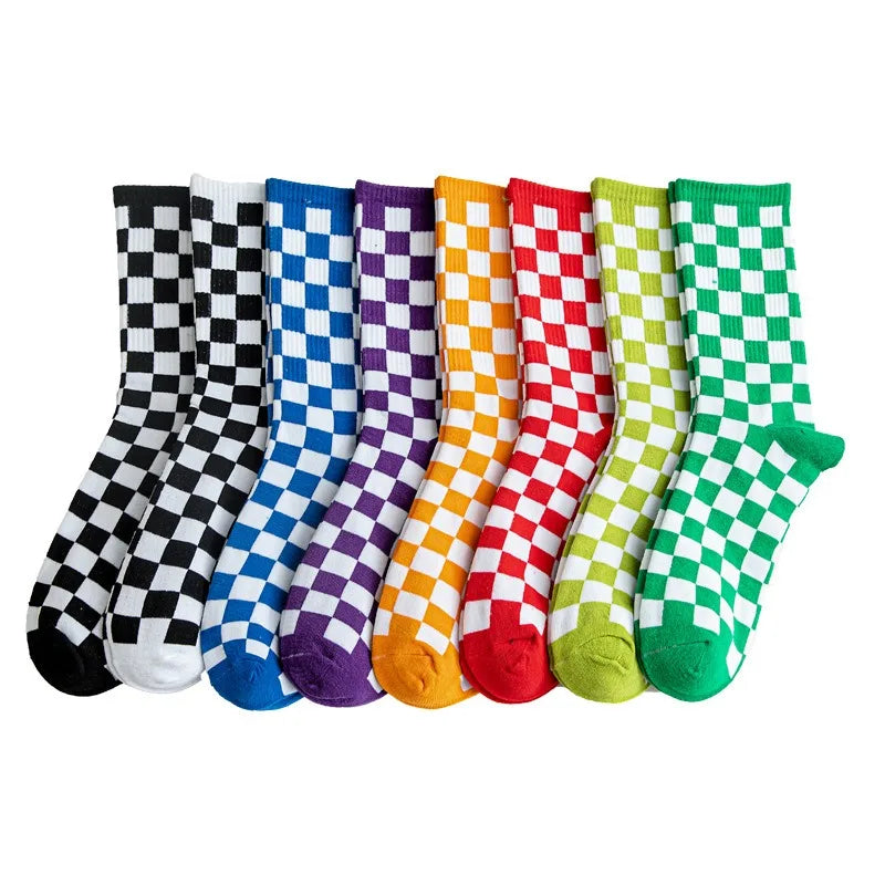 Stylish Women's Checkered Cotton Socks | Trendy Skateboard Socks