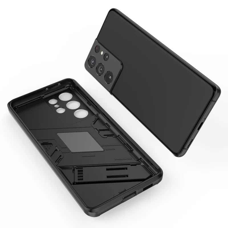 Solid Armor Cyber Shockproof Case For Samsung S25 Ultra S24 FE Ultra Plus A54 A55 A56 A36 A26 Tough Design Stand Cover