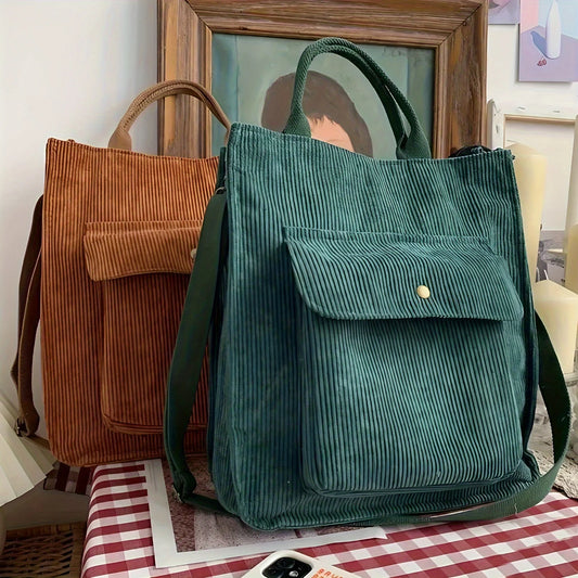 Women's Vintage Corduroy Tote Bag | Stylish & Functional Handbag