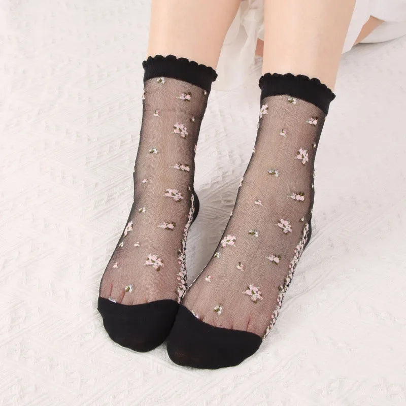 Women's Vintage Retro Flower Embroidery Long Socks | Summer Fashion
