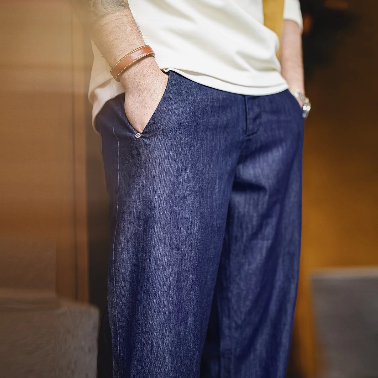 Vaqueros holgados ligeros de mezclilla vintage para hombre | Pantalones casuales de pierna ancha