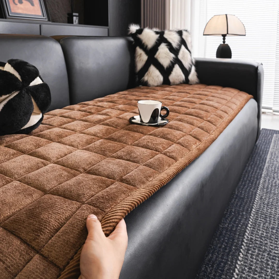 Thicken Squares Quilting Solid Sofa Cover | Elegant Home Decor