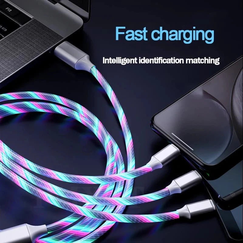 3 in 1 Glowing LED Cable | Fast Micro USB & Type-C Charging