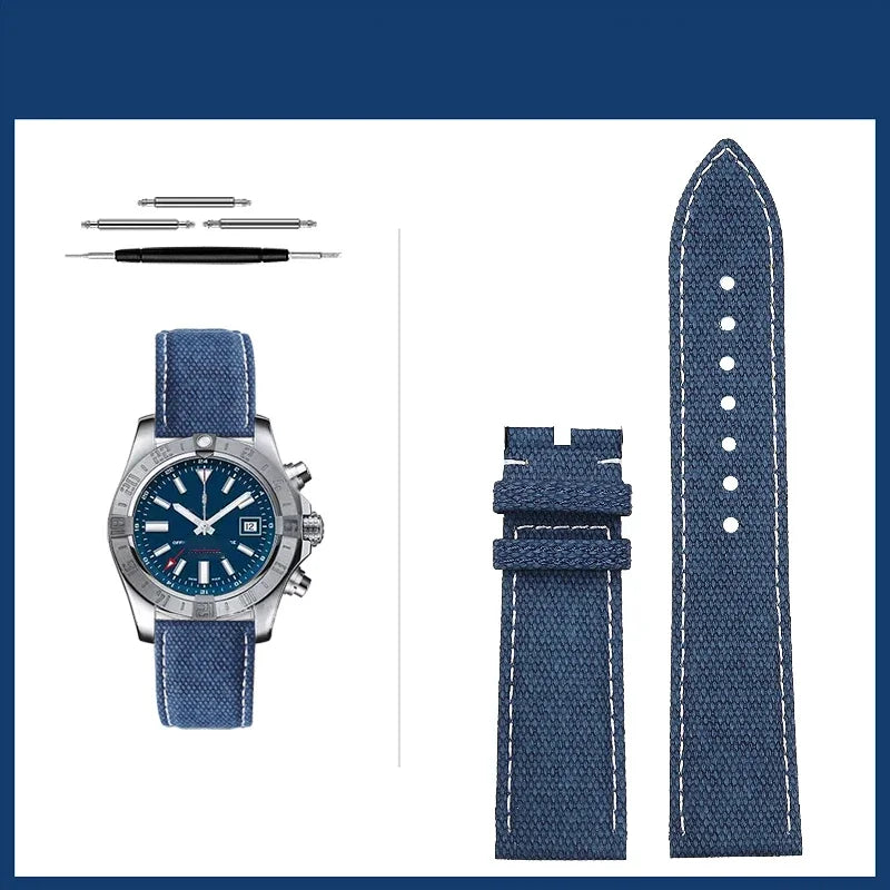 Versatile Yellow Nylon Leather Watch Strap | 22mm Men's Band
