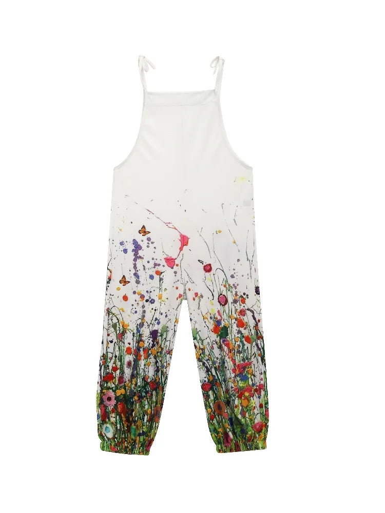 Stylish Women's Fish Print Suspender Jumpsuit for Summer Fun