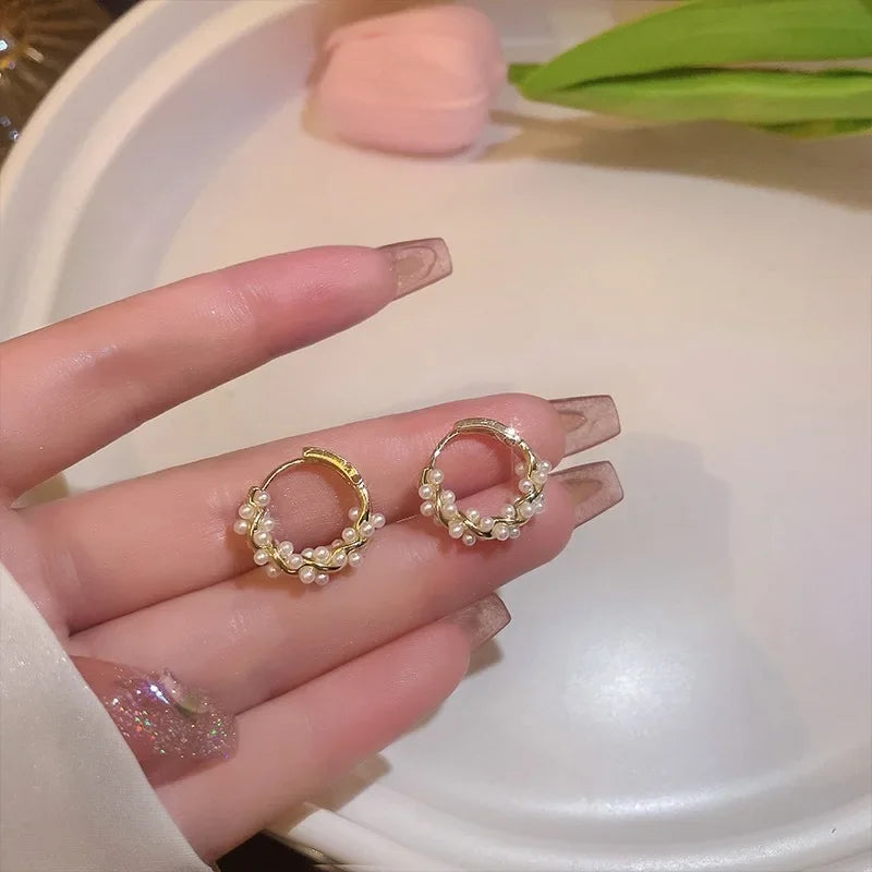 Minimalist Pearl Hoop Earrings for Women | Elegant Huggie Style
