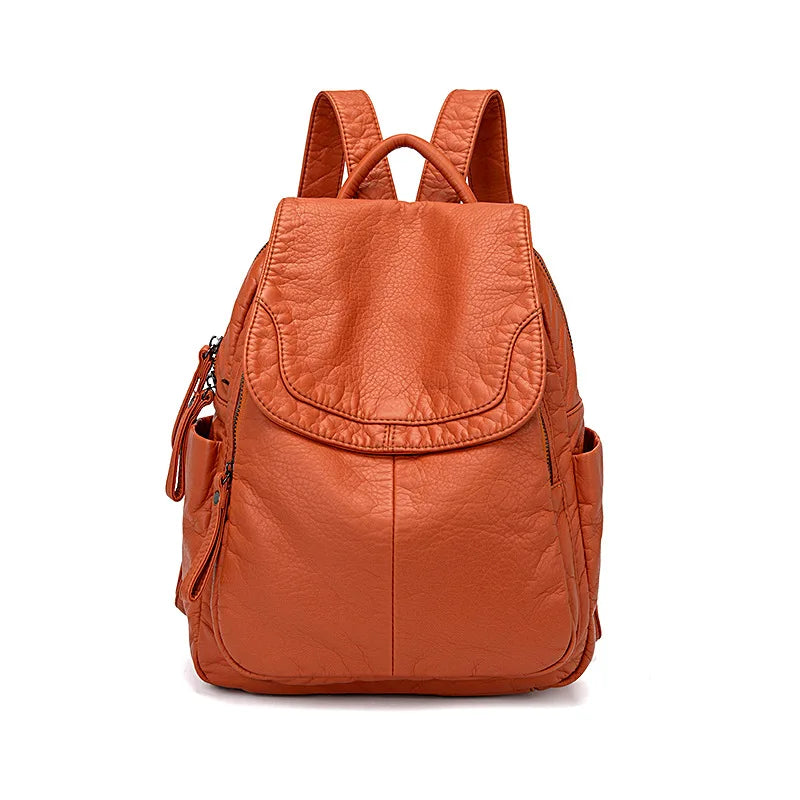 Stylish Women's White Washed Leather Backpack for Casual Travel